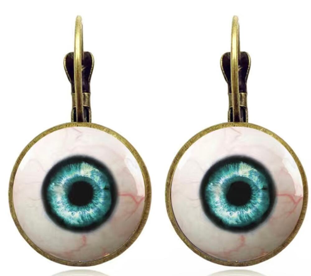 Eyeball Earrings Funky Antiqued Bronze Lever Back Whimsical Crazy Fashion